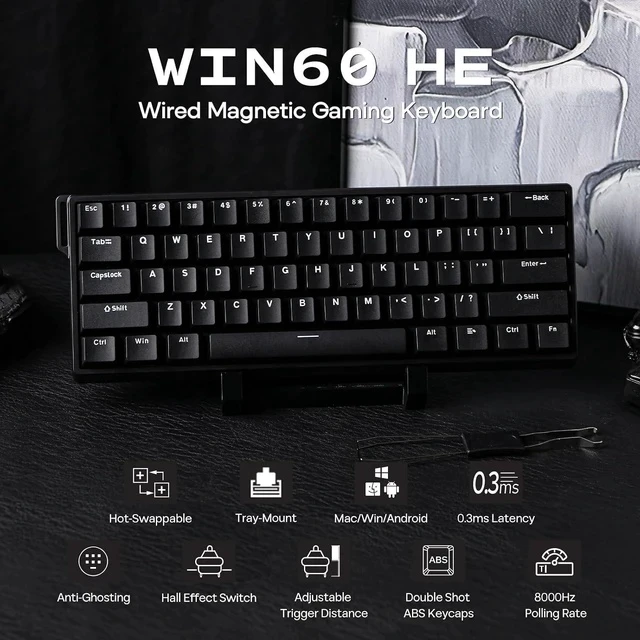 Alt view image 2 of 7 - Aula WIN60 HE 60% Wired Magnetic Keyboard with Adjustable Actuation+Creamy Jade Magnetic Switches