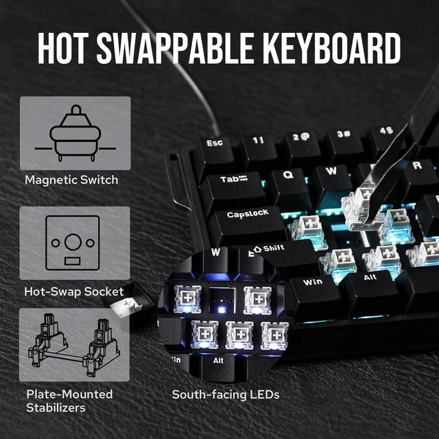 Alt view image 4 of 7 - Aula WIN60 HE 60% Wired Magnetic Keyboard with Adjustable Actuation+Creamy Jade Magnetic Switches