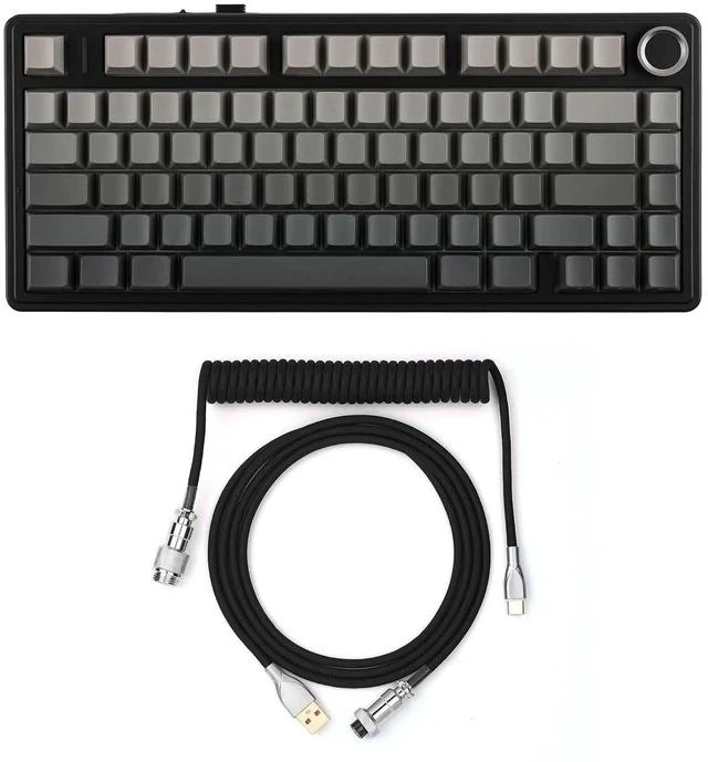 Main image of x Aula F75 Gasket Mechanical Keyboard+Black Mix 1.8m Coiled Keyboard Cable with Detachable Metal Aviator