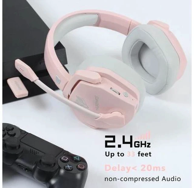 Alt view image 3 of 7 - G06 Wireless Gaming Headset with Microphone for PS5, PS4, PC, Mac, 3-in-1 Gamer Headphones wit Mic, 2.4GHz Wireless for PS Console, Bluetooth Mode for Switch, Wired Mode for Controller Pink