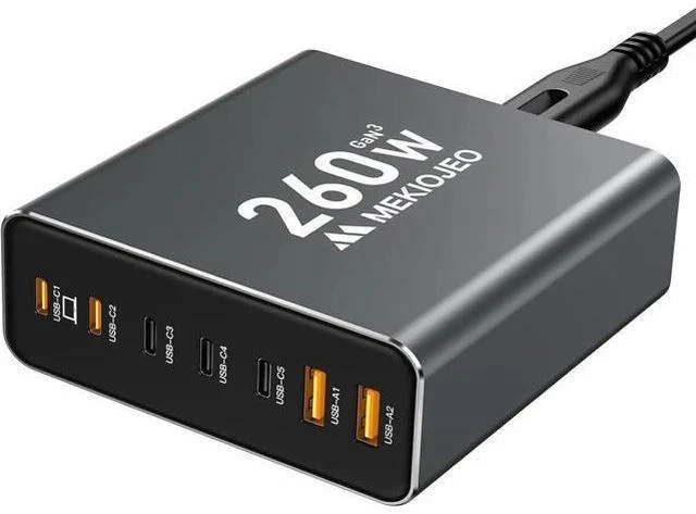 Alt view image 7 of 7 - Aluminum Alloy 260W USB C Charger GaN Fast USB C Charging Station 7 Ports 65W Laptop Charger for MacBook Pro/Air/iPad Pro/iPhone (Gray)