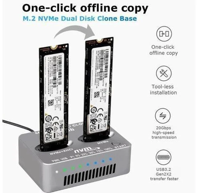 Alt view image 7 of 7 - M.2 NVMe SSD Dock AHCI Duplicator Cloner USB3.2 20G SSD Dual-Bay Offline Clone USB C to NVME Docking Station Mobile Hard Drives Dock for Mac Window Linux