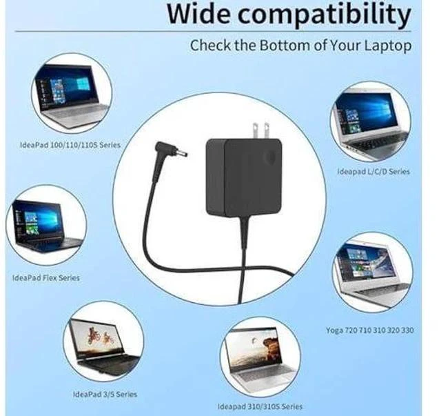 Alt view image 3 of 5 - 65W 45W Round 4.0 * 1.7mm Laptop Charger Compatible with Lenovo V15 V14 V17 Ideapad 1 3 5 Flex 4-1470 5 6 1470 1480 1570 Ideapad 100 110s 310 320 330 510 520 S145 S340 ADLX65CDGU2A Adapter Power Cord