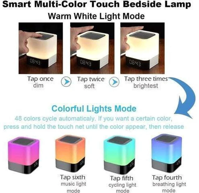 Alt view image 3 of 7 - Night Light Bluetooth Speaker, Alarm Clock Wireless Bluetooth Speaker MP3 Player, Touch-Control Dimmable Multi-Color Changing Bedside Lamp, USB Flash Drive/MicroSD/AUX Support