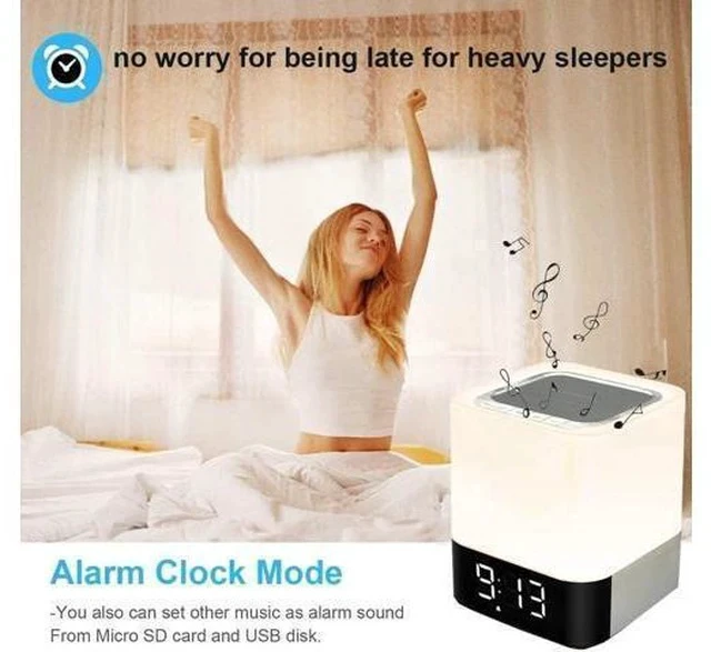 Alt view image 4 of 7 - Night Light Bluetooth Speaker, Alarm Clock Wireless Bluetooth Speaker MP3 Player, Touch-Control Dimmable Multi-Color Changing Bedside Lamp, USB Flash Drive/MicroSD/AUX Support