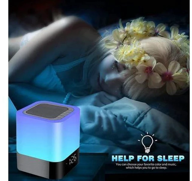 Alt view image 5 of 7 - Night Light Bluetooth Speaker, Alarm Clock Wireless Bluetooth Speaker MP3 Player, Touch-Control Dimmable Multi-Color Changing Bedside Lamp, USB Flash Drive/MicroSD/AUX Support