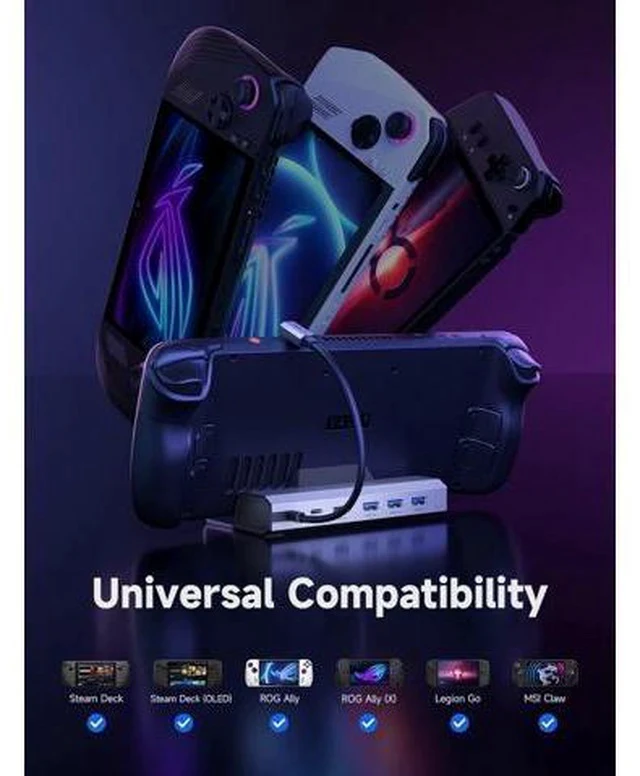 Alt view image 7 of 7 - 4K@120Hz Docking Station and 65W Charger for Steam Deck OLED/ROG Ally X/Legion Go (S), 6-in-1 Dock with HDMI 2.1, Gigabit Ethernet, 3 USB 3.0 and 100W Charge-HB0603