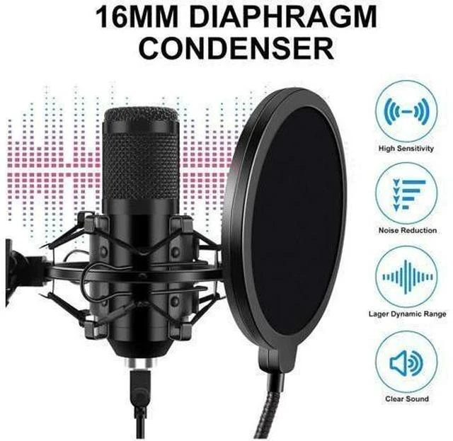 Alt view image 2 of 7 - USB Gaming Microphone Streaming Podcast PC Microphone Condenser Mic Kit with Flexible Arm for Skype Youtuber Gaming Recording Singing PS4 Computer Studio Laptop