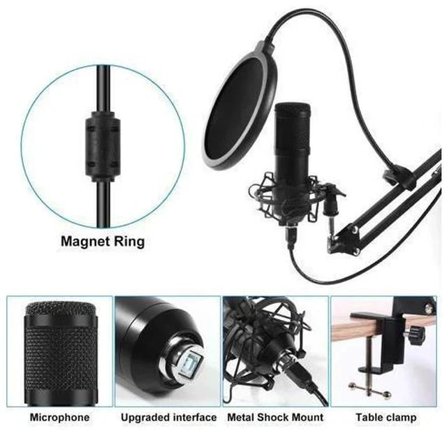 Alt view image 4 of 7 - USB Gaming Microphone Streaming Podcast PC Microphone Condenser Mic Kit with Flexible Arm for Skype Youtuber Gaming Recording Singing PS4 Computer Studio Laptop