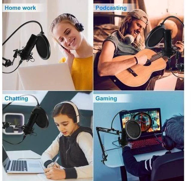 Alt view image 6 of 7 - USB Gaming Microphone Streaming Podcast PC Microphone Condenser Mic Kit with Flexible Arm for Skype Youtuber Gaming Recording Singing PS4 Computer Studio Laptop