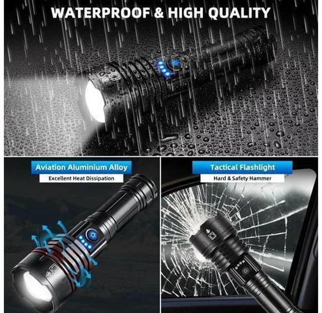 Alt view image 5 of 7 - Flashlights High Lumens Rechargeable, 990000LM Super Bright Flashlight, Adjustable Tactical Flashlight, 5Mode Flash Light High Powered, Waterproof LED Flashlight for Camping, Hiking, Home, Emergencies