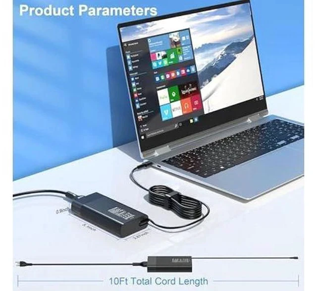 Alt view image 6 of 7 - New Slim 90W USB C Laptop Charger Compatible with HP Spectre x360 HP 904144-850 904082-003 adp-90fe 2ln85aa TPN-DA08 L45440-003 EliteBook 1040 G4 Hp 90w USB-c Type C AC Adapter Power Supply Cord