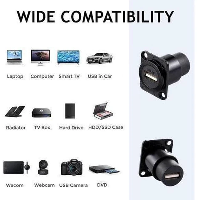 Alt view image 5 of 7 - 10Pack D-Type USB 2.0 Panel Mount Connector, Solderless USB2.0 Female to Female Feed Thru Bulkhead Converter for Audio Video Network Industrial Equipment