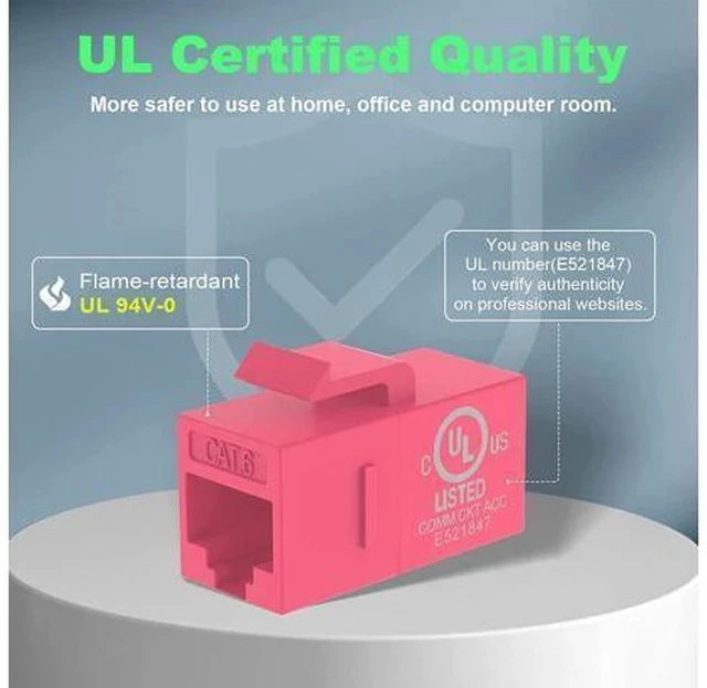 Alt view image 2 of 7 - 25-Pack 90 Degree Cat6 RJ45 Keystone Jack, Punch Down Keystone Jack Adapter-Red UL Listed