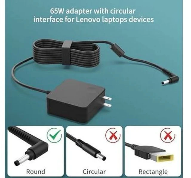 Alt view image 4 of 7 - Charger for Lenovo Laptop 65W/45W, Round Tip AC Adapter for IdeaPad 1/3/5, Slim 3/5/7, Flex/Pro Series, S/C Series, Fast Charging, Overheat Protection, Longer Cable for Office, Travel, and Home Use
