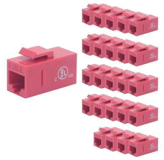 Alt view image 7 of 7 - 25-Pack 90 Degree Cat6 RJ45 Keystone Jack, Punch Down Keystone Jack Adapter-Red UL Listed