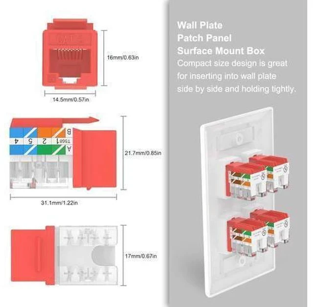 Alt view image 4 of 7 - 25-Pack 90 Degree Cat6 RJ45 Keystone Jack, Punch Down Keystone Jack Adapter-Red UL Listed