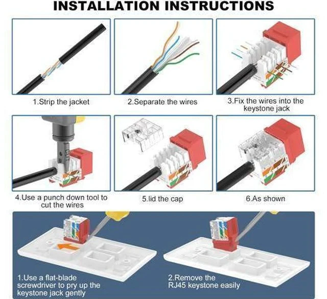 Alt view image 6 of 7 - 25-Pack 90 Degree Cat6 RJ45 Keystone Jack, Punch Down Keystone Jack Adapter-Red UL Listed