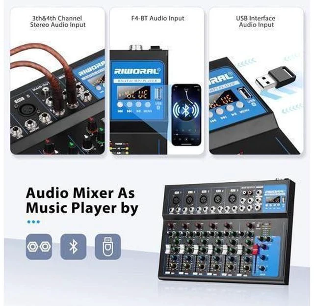 Alt view image 4 of 7 - 7 Channel Audio Interface USB Audio Mixer Sound Board Mixing Console Built In Bluetooth MP3 Computer Input +48V Phantom Power Mixer Audio For Karaoke Dj Stage Streaming Studio
