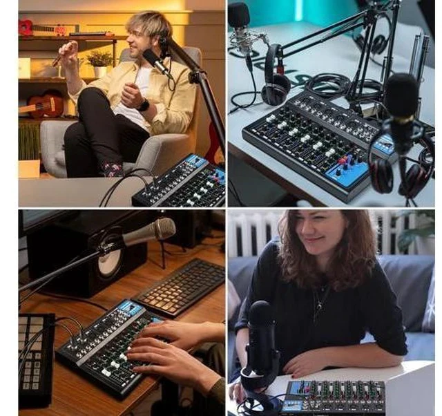 Alt view image 7 of 7 - 7 Channel Audio Interface USB Audio Mixer Sound Board Mixing Console Built In Bluetooth MP3 Computer Input +48V Phantom Power Mixer Audio For Karaoke Dj Stage Streaming Studio