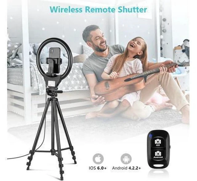 Alt view image 2 of 7 - Sensyne 10'' Ring Light with 50'' Extendable Tripod Stand, LED Circle Lights with Phone Holder for Live Stream/Makeup/YouTube Video/TikTok, Compatible with All Phones