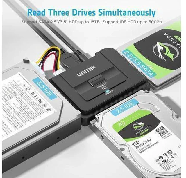 Alt view image 2 of 6 - USB 3.0 to IDE and SATA Converter External Hard Drive Adapter Kit for Universal 2.5/3.5 HDD/SSD Hard Drive Disk One Touch Backup Function Included 12V/2A Power Adapter