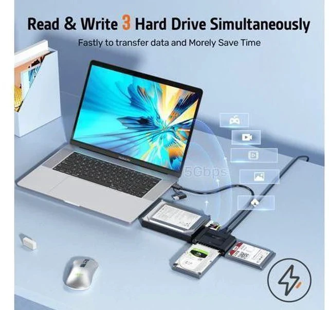 Alt view image 2 of 5 - SATA to USB 3.0 Adapter - External Hard Drive Reader Recovery Converter for Universal 2.5" 3.5" HDD SSD DVD Optical Drive, 2.5/3.5 Inch SATA IDE Hard Drive Adapter Transfer Kit Included Power 12V 2A