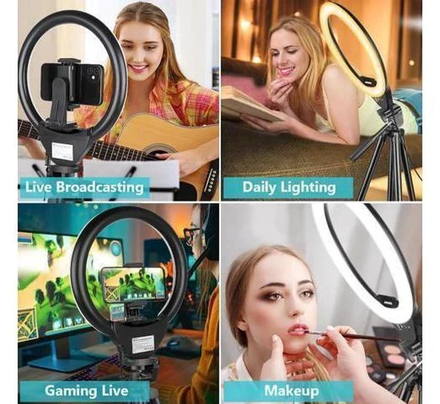 Alt view image 3 of 7 - Sensyne 10'' Ring Light with 50'' Extendable Tripod Stand, LED Circle Lights with Phone Holder for Live Stream/Makeup/YouTube Video/TikTok, Compatible with All Phones