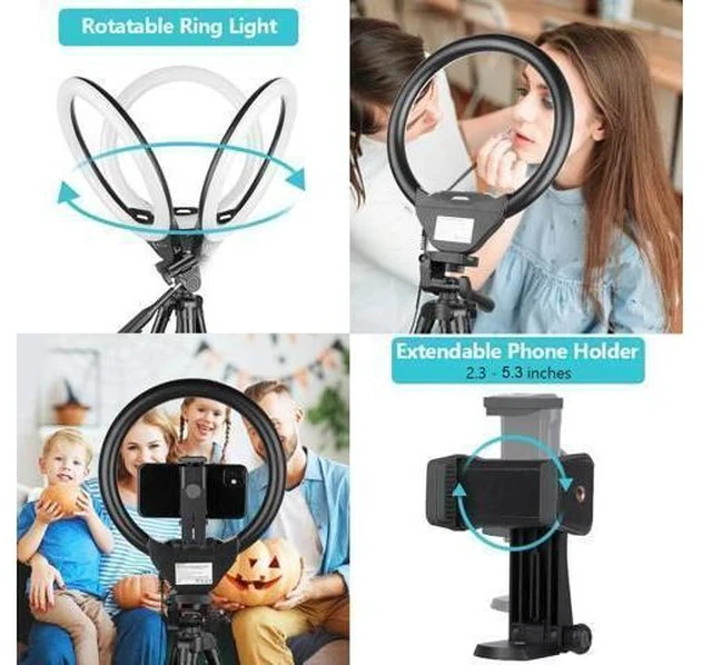 Alt view image 4 of 7 - Sensyne 10'' Ring Light with 50'' Extendable Tripod Stand, LED Circle Lights with Phone Holder for Live Stream/Makeup/YouTube Video/TikTok, Compatible with All Phones