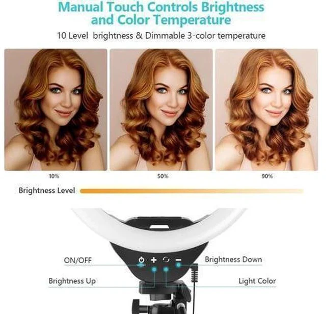 Alt view image 5 of 7 - Sensyne 10'' Ring Light with 50'' Extendable Tripod Stand, LED Circle Lights with Phone Holder for Live Stream/Makeup/YouTube Video/TikTok, Compatible with All Phones