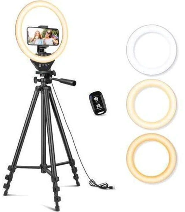 Alt view image 7 of 7 - Sensyne 10'' Ring Light with 50'' Extendable Tripod Stand, LED Circle Lights with Phone Holder for Live Stream/Makeup/YouTube Video/TikTok, Compatible with All Phones
