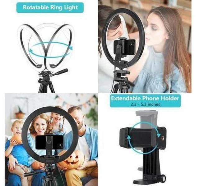 Alt view image 4 of 7 - Sensyne 12'' Ring Light with 50'' Extendable Tripod Stand, LED Circle Lights with Phone Holder for Live Stream/Makeup/YouTube Video/TikTok, Compatible with All Phones
