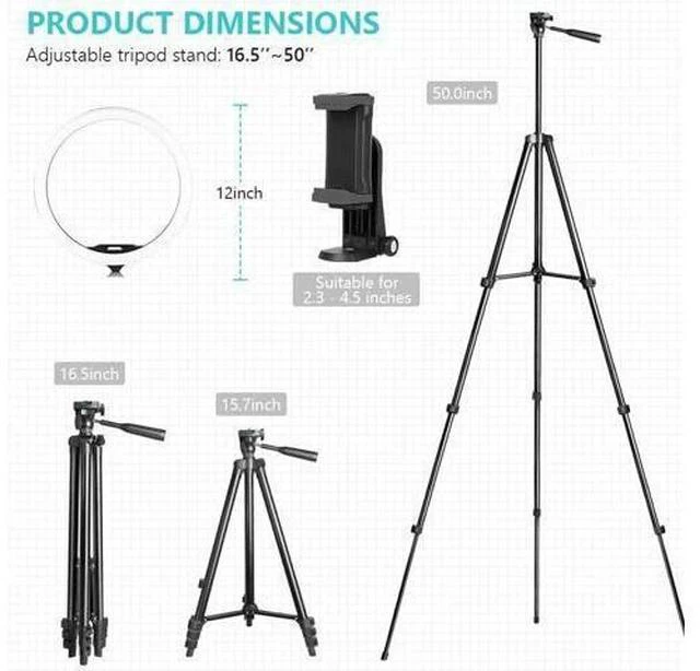 Alt view image 5 of 7 - Sensyne 12'' Ring Light with 50'' Extendable Tripod Stand, LED Circle Lights with Phone Holder for Live Stream/Makeup/YouTube Video/TikTok, Compatible with All Phones