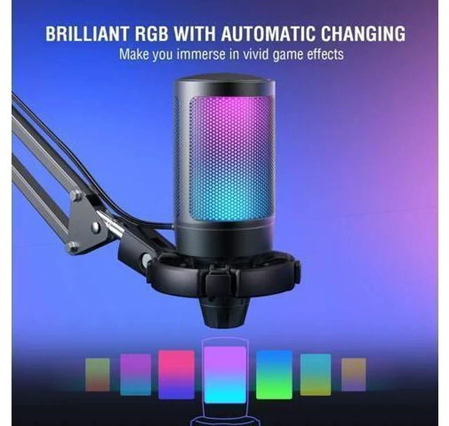 Alt view image 4 of 7 - Streaming Gaming USB Microphone Kit, PC Condenser RGB Mic on PS4/PS5, Plug and Play for Music Recording, Online Game, Discord, Twitch, with Pop Filter, Shock Mount-A6T Black