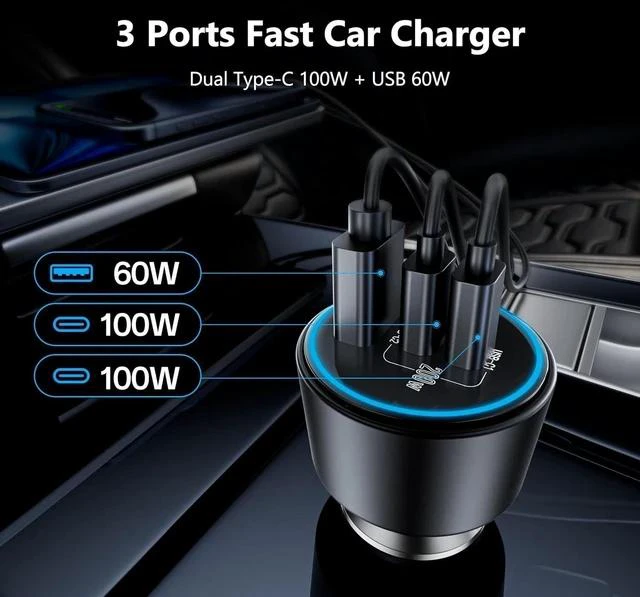 Alt view image 3 of 7 - USB C Car Charger Fast Charging 200W Dual PD 100W Type C Car Charger PD3.0/QC4.0/PPS Cigarette Lighter Adapter for iPhone 16/15/14/13/12 Galaxy S22/S21 Ultra MacBook Laptop etc