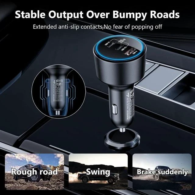 Alt view image 7 of 7 - USB C Car Charger Fast Charging 200W Dual PD 100W Type C Car Charger PD3.0/QC4.0/PPS Cigarette Lighter Adapter for iPhone 16/15/14/13/12 Galaxy S22/S21 Ultra MacBook Laptop etc