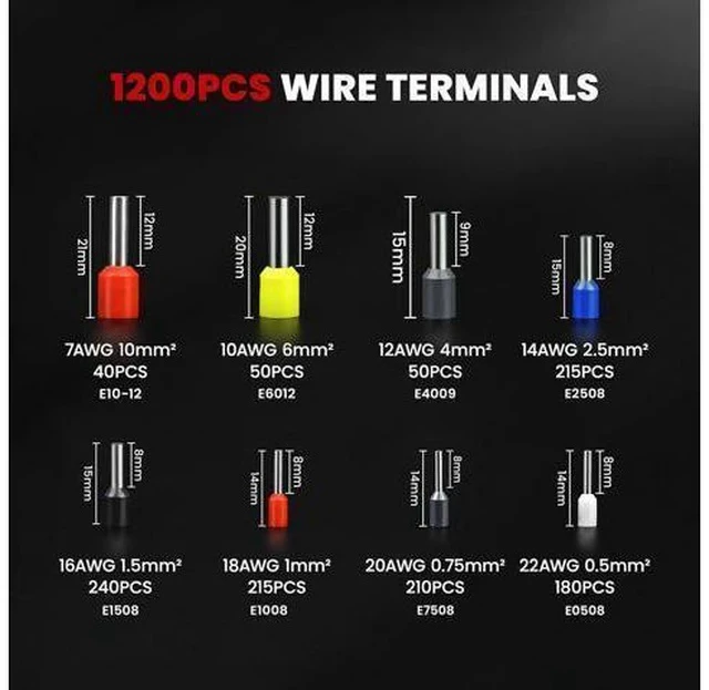 Alt view image 4 of 7 - Ferrule Crimping Tool Kit, AWG 23-7 Self-adjustable Wire Ferrule Crimper Plier Set with 1200pcs Wire Terminals Crimping Connectors Wire Ends Ferrules