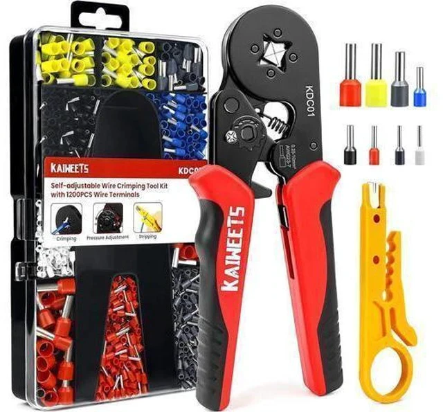 Alt view image 7 of 7 - Ferrule Crimping Tool Kit, AWG 23-7 Self-adjustable Wire Ferrule Crimper Plier Set with 1200pcs Wire Terminals Crimping Connectors Wire Ends Ferrules