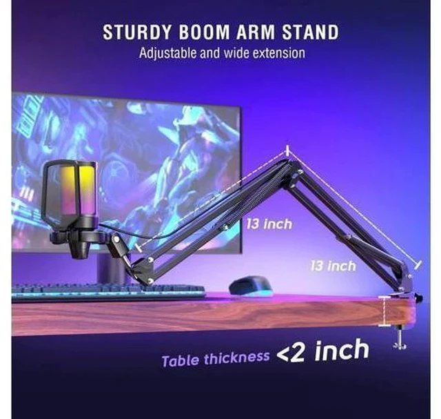 Alt view image 7 of 7 - Streaming Gaming USB Microphone Kit, PC Condenser RGB Mic on PS4/PS5, Plug and Play for Music Recording, Online Game, Discord, Twitch, with Pop Filter, Shock Mount-A6T Black