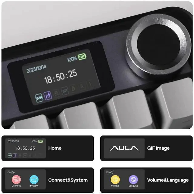 Alt view image 4 of 7 - X Aula F108 PRO Wireless Gaming Keyboard with Screen+Cream Marble 47gf Gaming Keyboard Switches