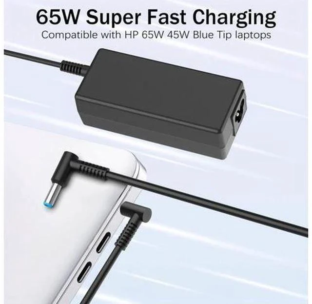 Alt view image 2 of 7 - Replacement for HP Laptop Charger 65W 45W Computer Charger Smart Blue Tip Power Adapter