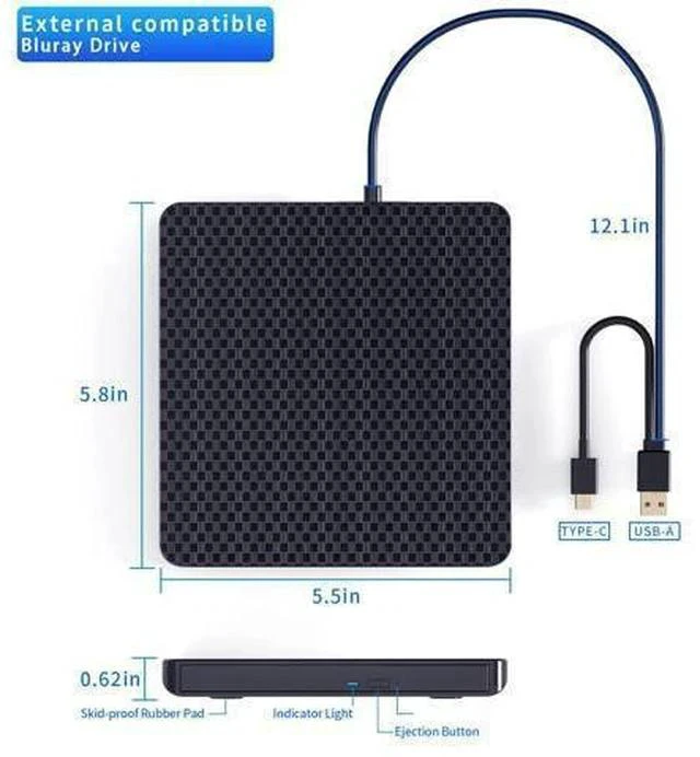 Alt view image 4 of 5 - POTVMOSL External Compatible Bluray Player Read and Write Portable Burner Compatible with USB 3.0 and Type-C Port/Win 7-11/MAC OS Compatible for Reading BD/DVD/CD