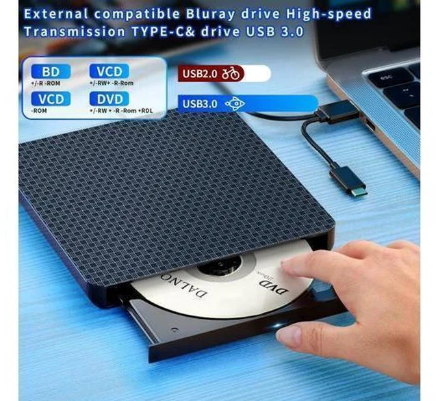 Alt view image 2 of 5 - External Compatible with Bluray Player Read and Write Portable Burner Compatible with USB 3.0 and Type-C Port/Win 7-11/MAC OS Compatible for Reading BD/DVD/CD Comes withone-Year Warranty