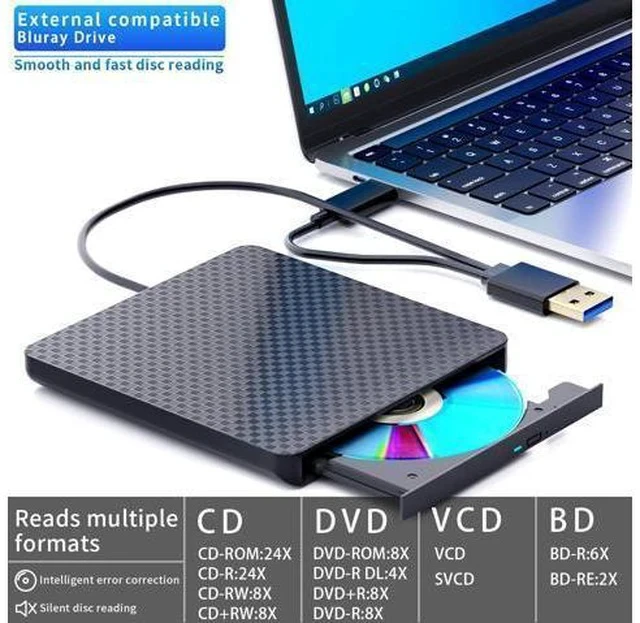 Alt view image 5 of 5 - External Compatible with Bluray Player Read and Write Portable Burner Compatible with USB 3.0 and Type-C Port/Win 7-11/MAC OS Compatible for Reading BD/DVD/CD Comes withone-Year Warranty
