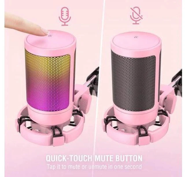 Alt view image 2 of 7 - Streaming Gaming USB Microphone Kit, PC Condenser RGB Mic on PS4/PS5, Plug and Play for Music Recording, Online Game, Discord, Twitch, with Pop Filter, Shock Mount-A6T Pink