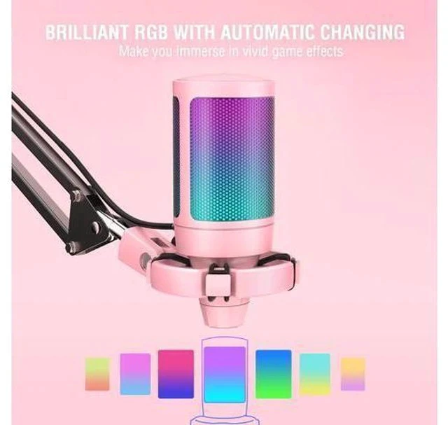 Alt view image 3 of 7 - Streaming Gaming USB Microphone Kit, PC Condenser RGB Mic on PS4/PS5, Plug and Play for Music Recording, Online Game, Discord, Twitch, with Pop Filter, Shock Mount-A6T Pink