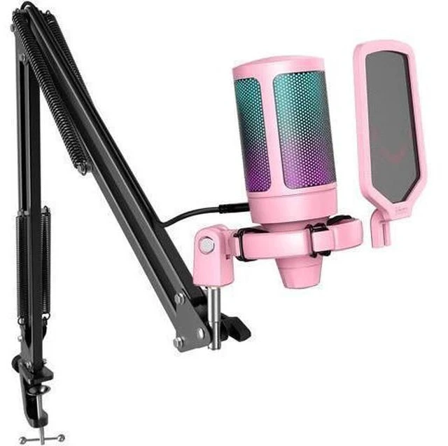 Alt view image 7 of 7 - Streaming Gaming USB Microphone Kit, PC Condenser RGB Mic on PS4/PS5, Plug and Play for Music Recording, Online Game, Discord, Twitch, with Pop Filter, Shock Mount-A6T Pink
