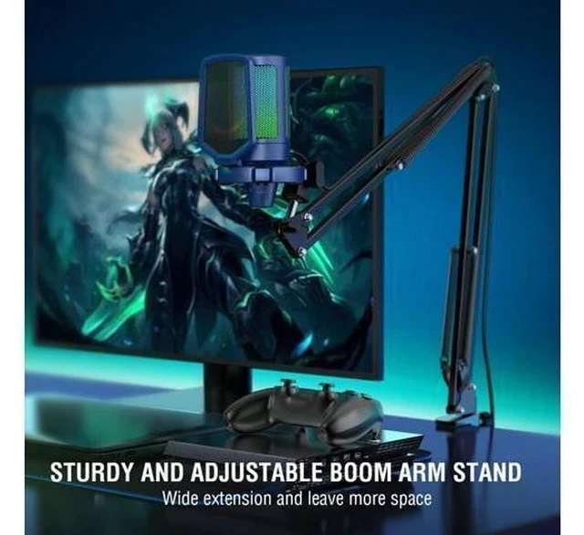 Alt view image 5 of 6 - Streaming Gaming USB Microphone Kit, PC Condenser RGB Mic on PS4/PS5, Plug and Play for Music Recording, Online Game, Discord, Twitch, with Pop Filter, Shock Mount-A6T Blue