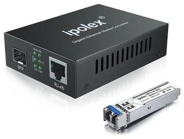Main image of ipolex Gigabit Single-Mode LC Fiber to Ethernet Media Converter with SFP LX Module, 1.25G SFP Fiber to Copper RJ45, 1000Base-LX to 10/100/1000Base-TX, 1310nm, SMF, Transmission up to 20-KM
