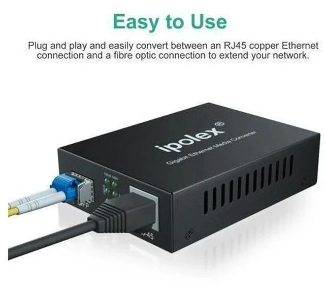 Alt view image 4 of 5 - ipolex Gigabit Single-Mode LC Fiber to Ethernet Media Converter with SFP LX Module, 1.25G SFP Fiber to Copper RJ45, 1000Base-LX to 10/100/1000Base-TX, 1310nm, SMF, Transmission up to 20-KM